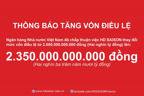 HD SAISON tăng vốn điều lệ lên 2.350 tỷ đồng